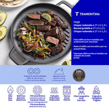 Chapa Redonda Tramontina Em Ferro Fundido Com Acabamento Pre-Seasoned 27 cm 1,3 L 28763027
