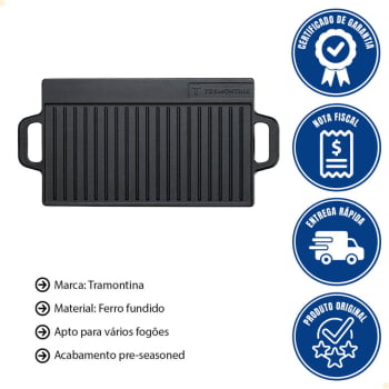 Chapa Retangular Tramontina Em Ferro Fundido Com Acabamento Pre-Seasoned 37 cm 2,3 L 28764037