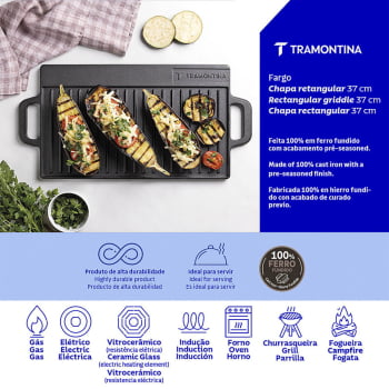 Chapa Retangular Tramontina Em Ferro Fundido Com Acabamento Pre-Seasoned 37 cm 2,3 L 28764037