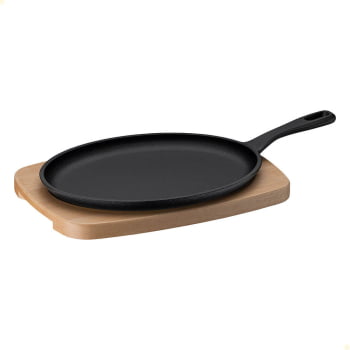 Chapa Oval Tramontina Em Ferro Fundido Acabamento Pre-Seasoned Com Tábua 18 cm 0,4 L 28766018