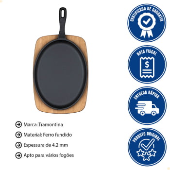 Chapa Oval Tramontina Em Ferro Fundido Acabamento Pre-Seasoned Com Tábua 18 cm 0,4 L 28766018