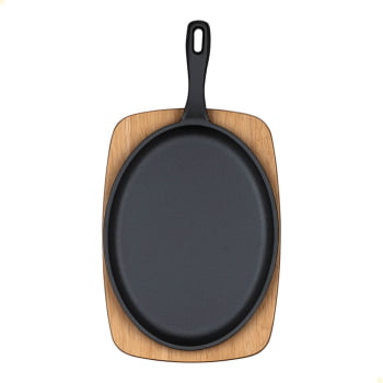 Chapa Oval Tramontina Em Ferro Fundido Acabamento Pre-Seasoned Com Tábua 18 cm 0,4 L 28766018