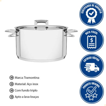 Caçarola Tramontina Brava Funda Aço Inox Fundo Triplo Tampa Plana 24 cm 6,1 L 62404240