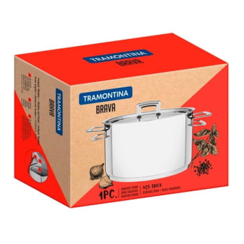 Caçarola Tramontina Brava Funda Aço Inox Fundo Triplo Tampa Plana 24 cm 6,1 L 62404240