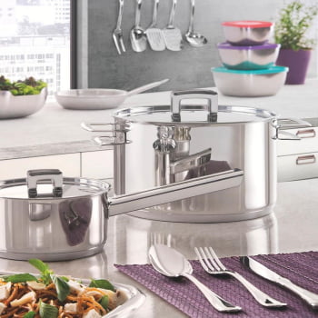Caçarola Tramontina Brava Funda Aço Inox Fundo Triplo Tampa Plana 24 cm 6,1 L 62404240