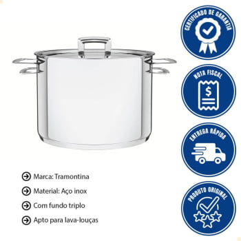 Caldeirão Tramontina Brava Aço Inox Fundo Triplo Tampa Plana 24 cm 7,7 L 62405240