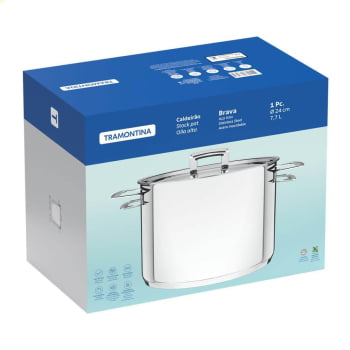 Caldeirão Tramontina Brava Aço Inox Fundo Triplo Tampa Plana 24 cm 7,7 L 62405240