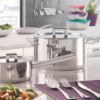 Caldeirão Tramontina Brava Aço Inox Fundo Triplo Tampa Plana 24 cm 7,7 L 62405240