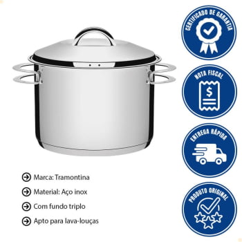 Caldeirão Tramontina Solar em Aço Inox Fundo Triplo com Tampa e Alças 24 cm 7,8 L 62505240