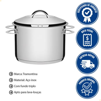 Caldeirão Tramontina Solar em Aço Inox Fundo Triplo com Tampa e Alças 28 cm 11,9 L 62505280