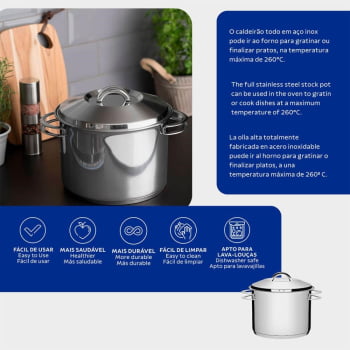 Caldeirão Tramontina Solar em Aço Inox Fundo Triplo com Tampa e Alças 28 cm 11,9 L 62505280