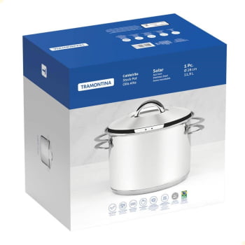 Caldeirão Tramontina Solar em Aço Inox Fundo Triplo com Tampa e Alças 28 cm 11,9 L 62505280