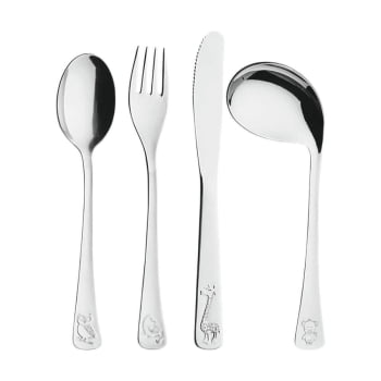Conjunto De Talheres Tramontina Inox Infantil 4 Peças Aço Inox Acabamento Brilho Baby Friends 669700