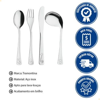 Conjunto De Talheres Tramontina Inox Infantil 4 Peças Aço Inox Acabamento Brilho Baby Friends 669700