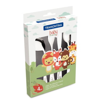 Conjunto De Talheres Tramontina Inox Infantil 4 Peças Aço Inox Acabamento Brilho Baby Friends 669700