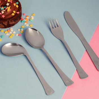 Conjunto De Talheres Tramontina Inox Infantil 4 Peças Aço Inox Acabamento Brilho Baby Friends 669700