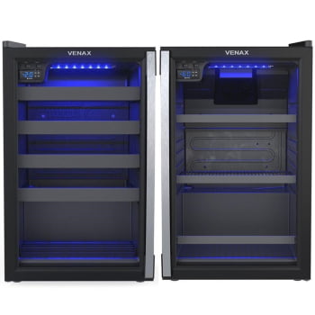 Conjunto Venax Expositora Champanheira Porta Invertida e Cervejeira Blue Light 100L Preto Fosco 127V Conjunto Venax Expositora Champanheira Porta Invertida e Cervejeira Blue Light 100L Preto Fosco 127V