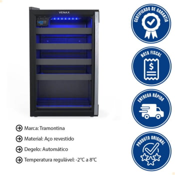 Conjunto Venax Expositora Champanheira Porta Invertida e Adega Piubella 100 L Preto Fosco 127V 