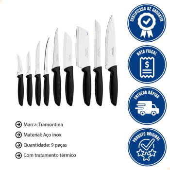 Jogo de Facas Tramontina Plenus com Lâminas Aço Inox e Cabos de Polipropileno Preto 9 Peças 23498048