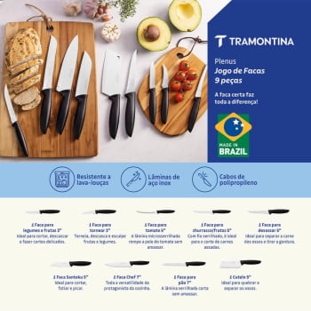 Jogo de Facas Tramontina Plenus com Lâminas Aço Inox e Cabos de Polipropileno Preto 9 Peças 23498048