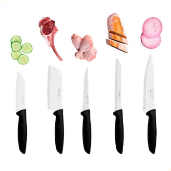 Jogo de Facas Tramontina Plenus com Lâminas Aço Inox e Cabos de Polipropileno Preto 9 Peças 23498048