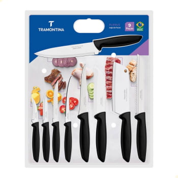 Jogo de Facas Tramontina Plenus com Lâminas Aço Inox e Cabos de Polipropileno Preto 9 Peças 23498048