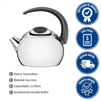 Chaleira Tramontina em Aço Inox Cabo Preto 18 cm 2,2 L 61482183