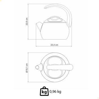 Chaleira Tramontina em Aço Inox Cabo Preto 18 cm 2,2 L 61482183