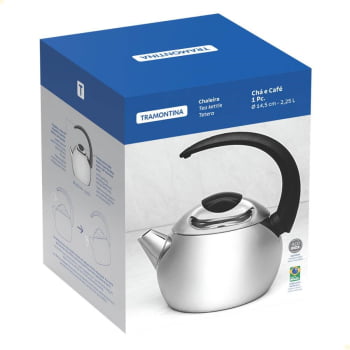 Chaleira Tramontina em Aço Inox Cabo Preto 18 cm 2,2 L 61482183