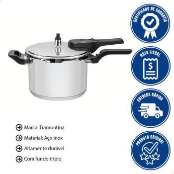 Panela de Pressão Tramontina Brava em Aço Inox com Fundo Triplo 20 cm 4,5 L 62416200