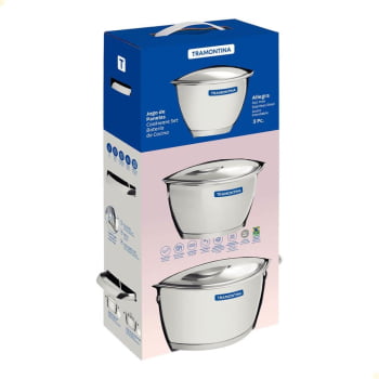 Jogo de Panelas Tramontina Allegra em Aço Inox com Fundo Triplo e Tampas de Inox 3 Peças 65660220