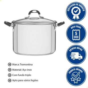 Caldeirão Tramontina Astro Silicone em Aço Inox com Fundo Triplo com Tampa de Vidro 28 cm 11,4 L 62125280