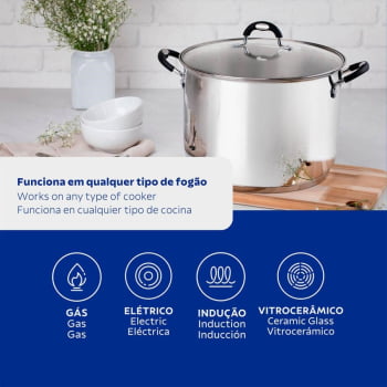 Caldeirão Tramontina Astro Silicone em Aço Inox com Fundo Triplo com Tampa de Vidro 28 cm 11,4 L 62125280