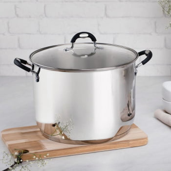 Caldeirão Tramontina Astro Silicone em Aço Inox com Fundo Triplo com Tampa de Vidro 28 cm 11,4 L 62125280