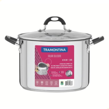 Espagueteira Tramontina Solar Silicone em Aço inox  Fundo Triplo Tampa de Vidro 24 cm 7,8 L 62137240