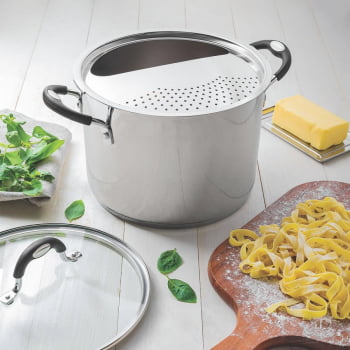 Espagueteira Tramontina Solar Silicone em Aço inox  Fundo Triplo Tampa de Vidro 24 cm 7,8 L 62137240