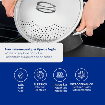 Espagueteira Tramontina Solar em Aço Inox Fundo Triplo com Tampa e Alças 24 cm 7,7 L 62517240