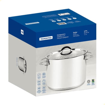Espagueteira Tramontina Solar em Aço Inox Fundo Triplo com Tampa e Alças 24 cm 7,7 L 62517240