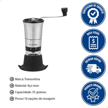 Moedor para Café Tramontina Realce em Aço Inox com Copo de Acrílico e Moinho em Cerâmica 61769000