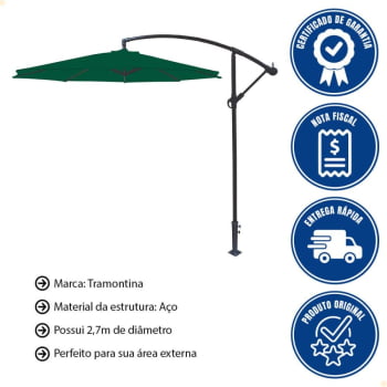Ombrelone Lateral Tramontina em aço e Poliéster Verde sem Base 2,7m 14999009