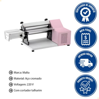 Cilindro Laminador Elétrico Malta 220V 28 Cm Com Cortador de Talharim Rosa 3127004