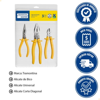 Kit de Ferramentas Tramontina com Alicate de Bico 6  Alicate Universal 8 e Alicate Corte Diagonal 6 