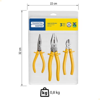 Kit de Ferramentas Tramontina com Alicate de Bico 6  Alicate Universal 8 e Alicate Corte Diagonal 6 