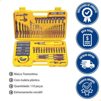 Maleta Plástica com Brocas e Ponteiras Tramontina para Uso Doméstico 110 peças 43145110