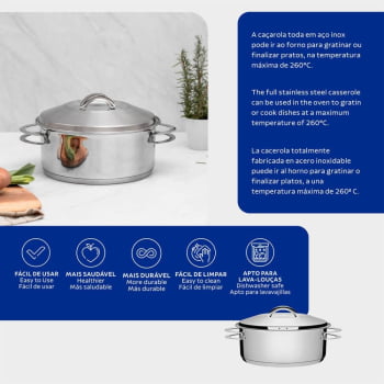 Caçarola Tramontina Solar Funda em Aço Inox Fundo Triplo com Tampa e Alças 16 cm 1,8 L 62504160