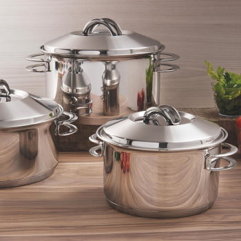 Caçarola Tramontina Solar Funda em Aço Inox Fundo Triplo com Tampa e Alças 16 cm 1,8 L 62504160