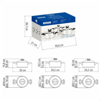 Jogo de Panelas Tramontina Solar Baquelite Aço Inox Fundo Triplo com Cabos e Alças 3 Peças 65720740