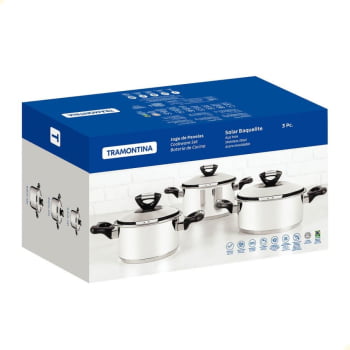 Jogo de Panelas Tramontina Solar Baquelite Aço Inox Fundo Triplo com Cabos e Alças 3 Peças 65720740