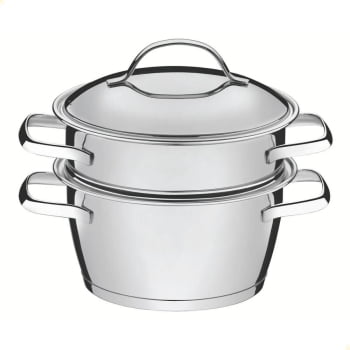 Cuscuzeira Tramontina Allegra em Aço Inox com Fundo Triplo 2 Peças 2 L 65650050 Cuscuzeira Tramontina Allegra em Aço Inox com Fundo Triplo 2 Peças 2 L 65650050
