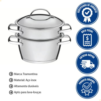 Cuscuzeira Tramontina Allegra em Aço Inox com Fundo Triplo 2 Peças 2 L 65650050